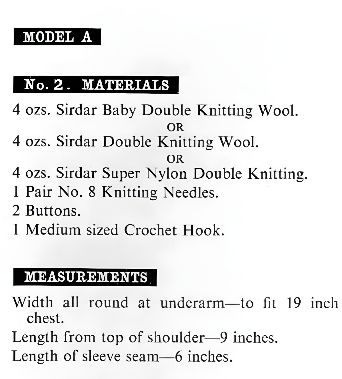 Materials and yarn requirements for vintage 1960s baby matinee coat cardigan knitting pattern, 3 designs, DK, 19'' chest