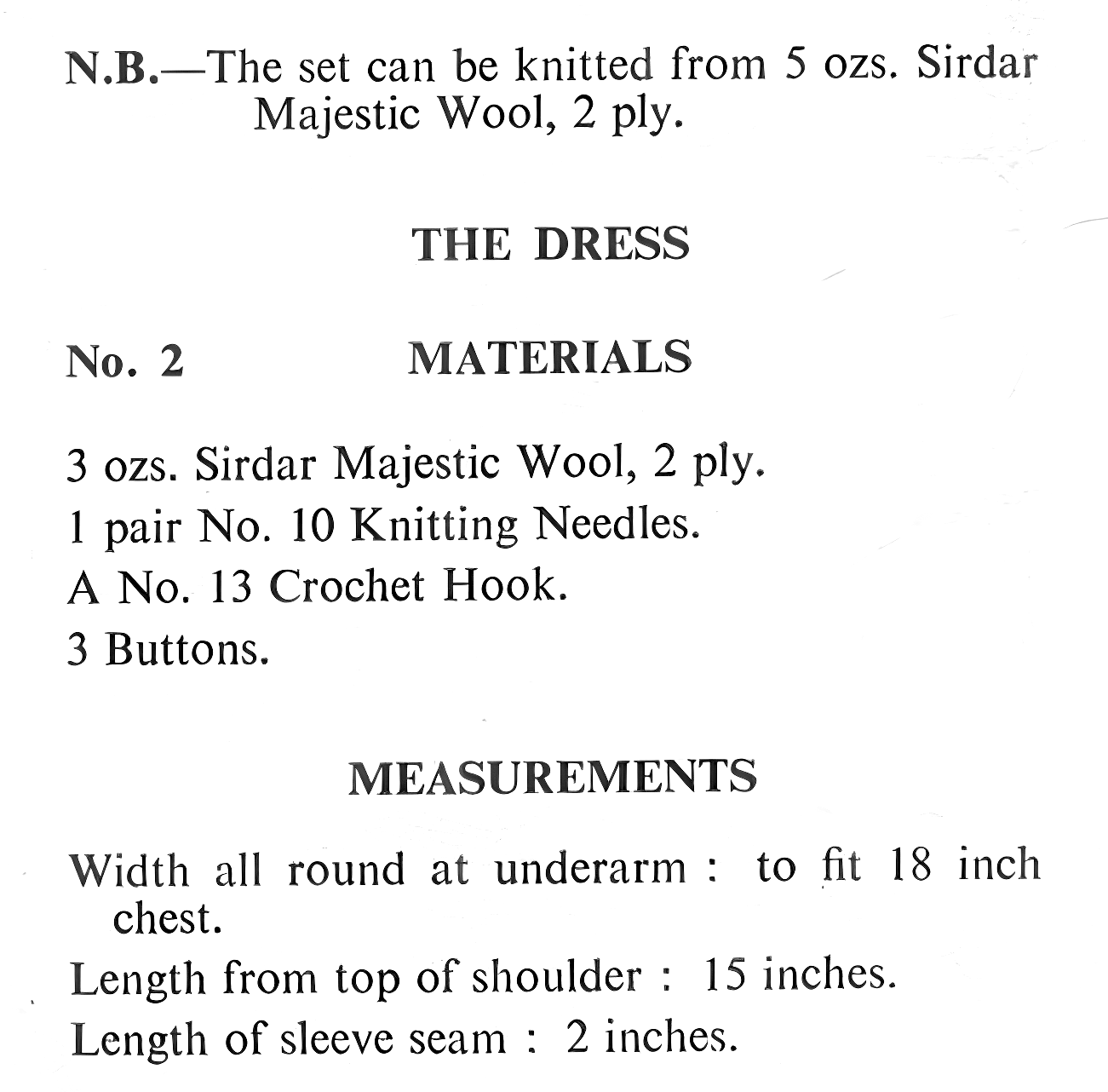 Materials and yarn requirements for vintage 1940s baby dress, matinee coat cardigan and booties lace knitting pattern in 2-ply
