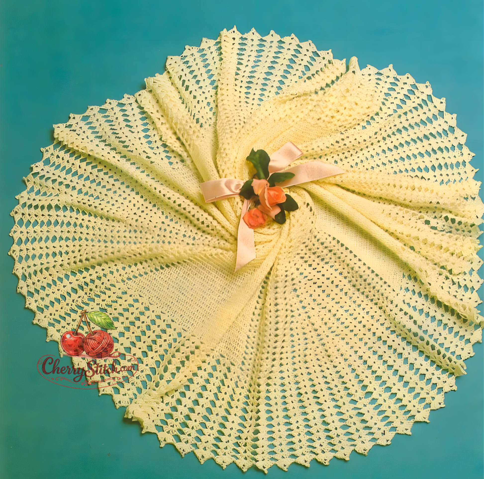 Vintage 1970s baby round shawl crochet pattern. Large circular shawl in lacy shell stitch, 3ply yarn, 50'' / 127 cm diameter. Beautiful baby shower gift or christening accessory. Easy crochet.
