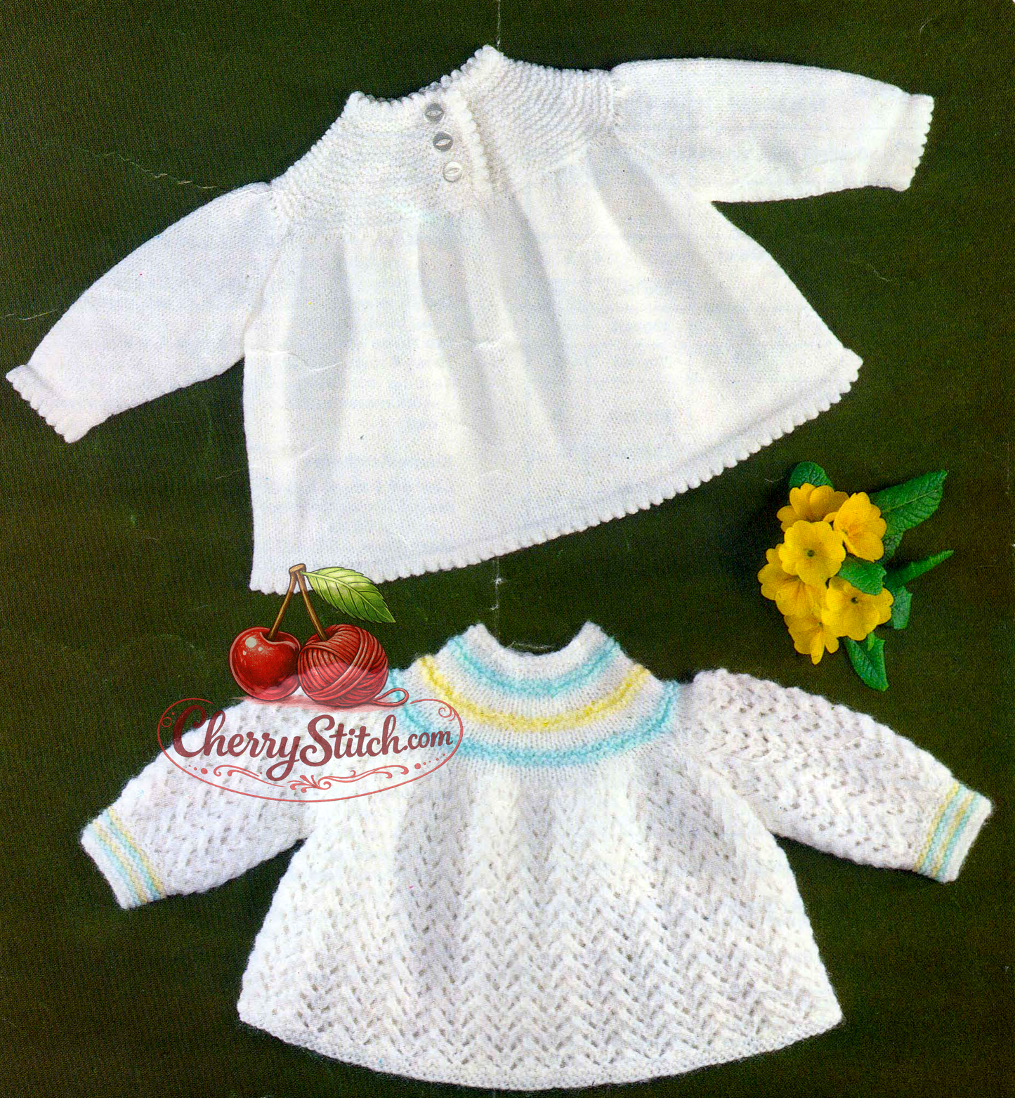 Vintage 1970s baby angel tops knitting pattern – 2 designs in stockinette and lace stitch, DK, Quick Knit and 4-ply
