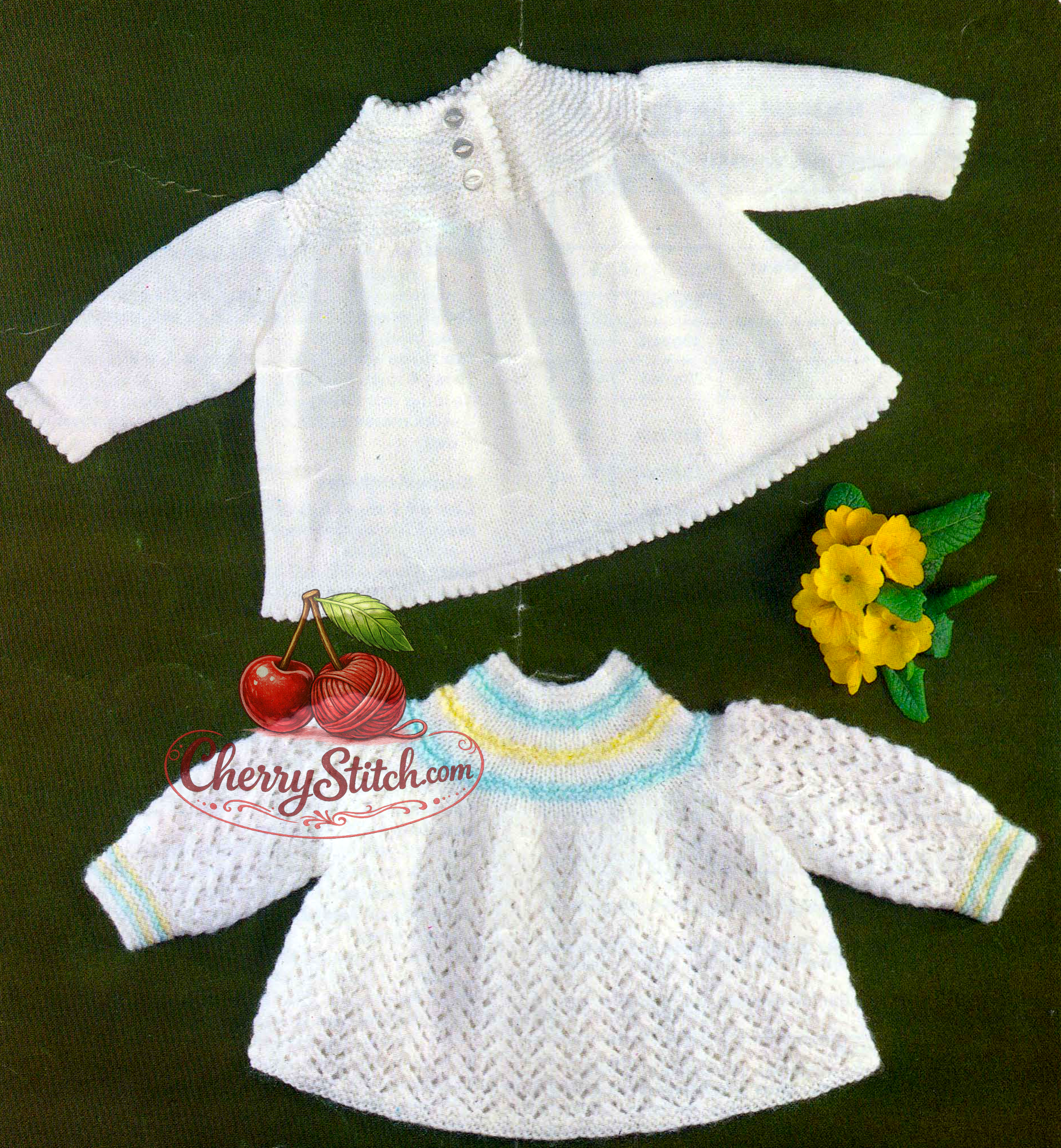 Vintage 1970s baby angel tops knitting pattern – 2 designs in stockinette and lace stitch, DK, Quick Knit and 4-ply