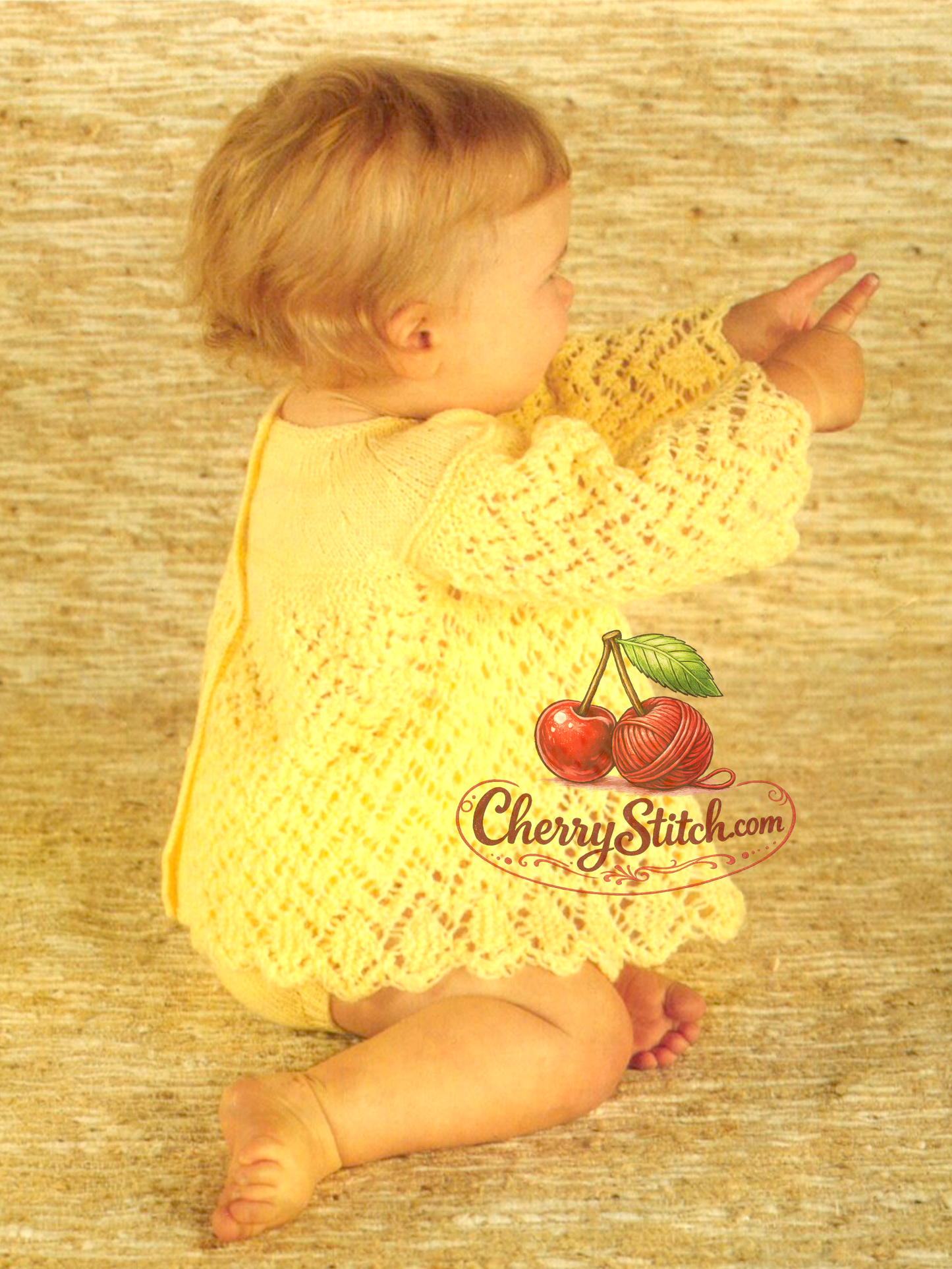 Vintage 1980s baby angel top and knickers knitting pattern – lacy yoke, side-to-side construction in 4-ply