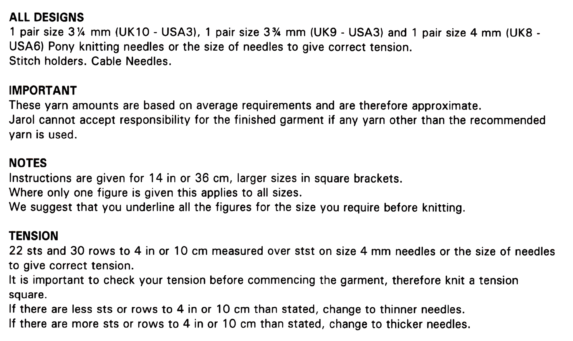Tension and materials requirements for vintage 1980s baby boy layette knitting pattern in DK