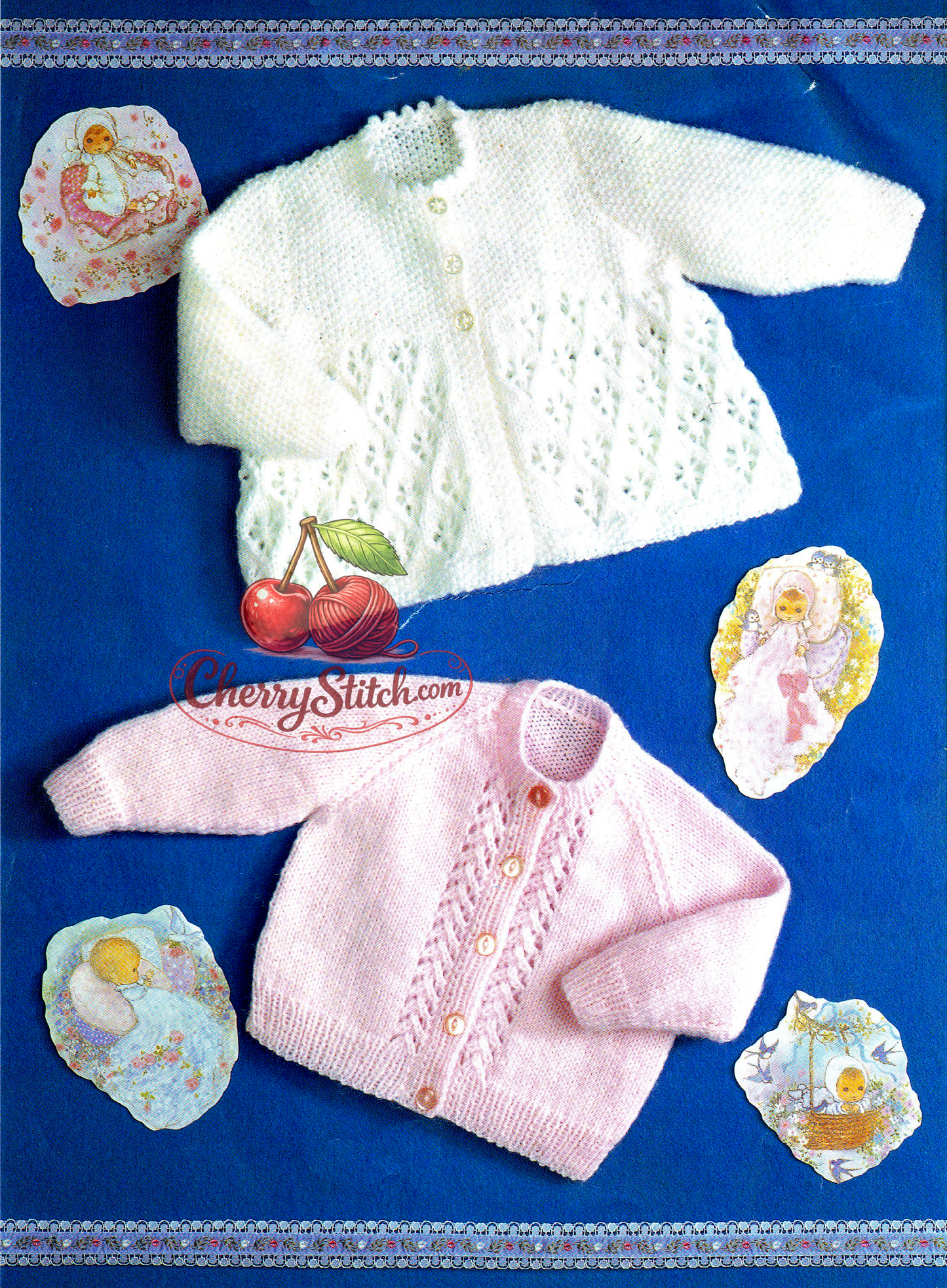 Vintage 1980s baby lace raglan cardigan and matinee coat knitting pattern – 2 designs, DK, 3 sizes 18''–20''