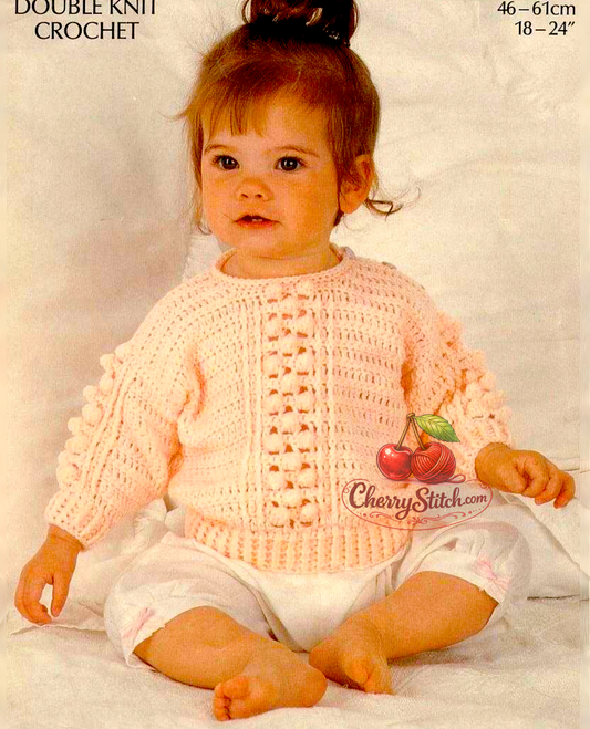 Vintage 1980s baby and child bobble panel sweater crochet pattern – boys and girls, 4 sizes in DK