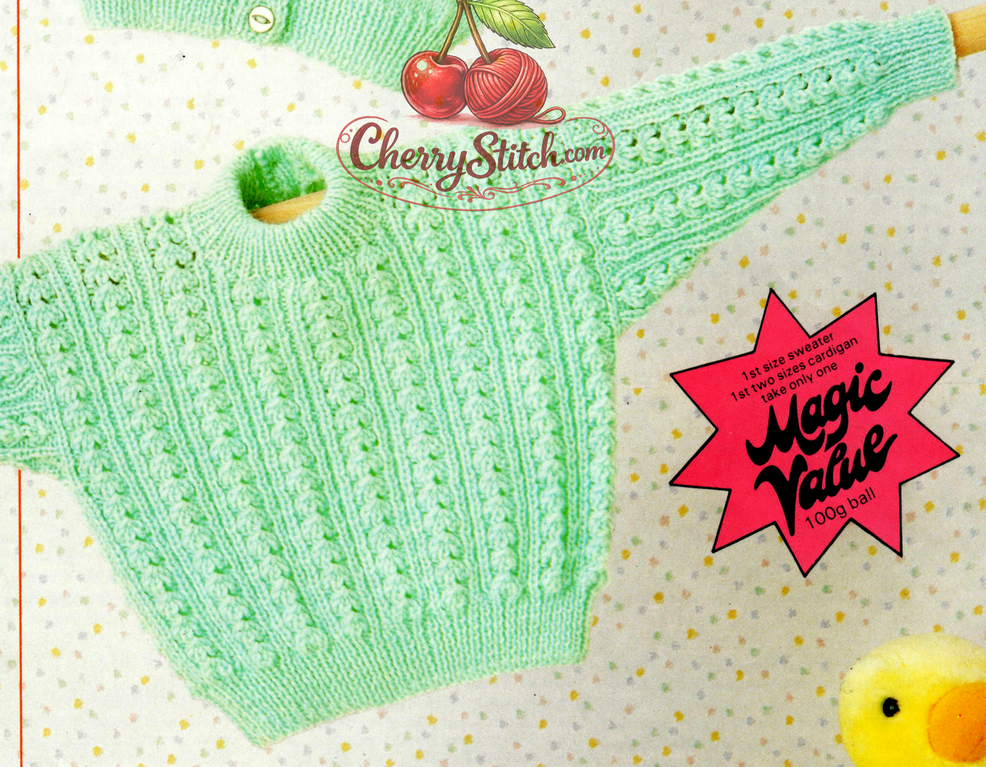 Close-up of all-over textured rib crew neck pullover – restored vintage 1980s baby child knitting pattern in 4-ply