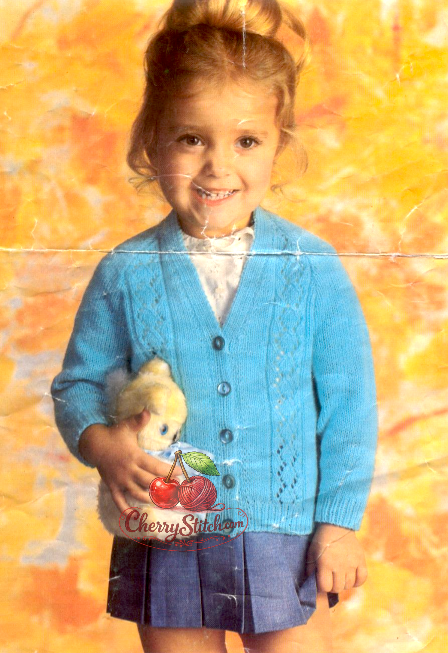 Baby and child raglan V-neck cardigan – restored vintage 1980s knitting pattern in 5 sizes