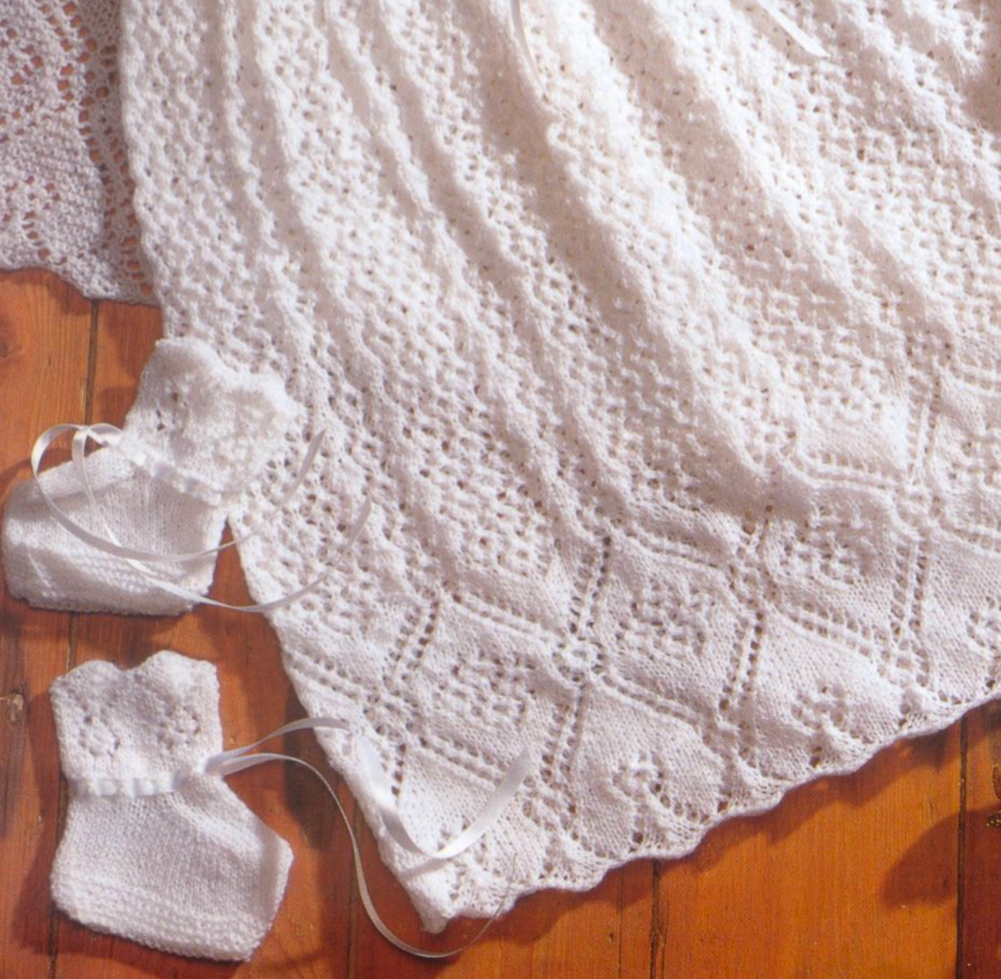 Baby Christening Robe Shawl Bonnet Bootees – Restored Vintage Knitting Pattern (1990s) Complete Lace Set 16''-18'' 2-Ply Lace Experienced A4 & US Letter PDF Instant Download- 21