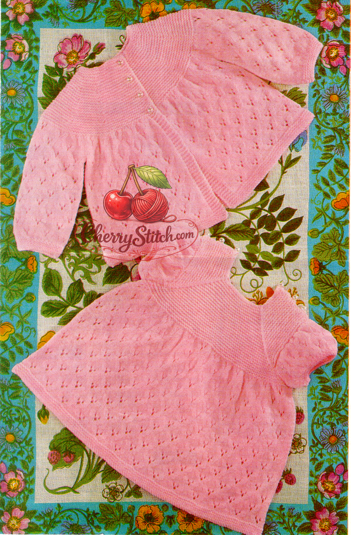 Vintage 1980s baby dress and matinee coat knitting pattern – garter stitch yoke and eyelet lace in 4-ply