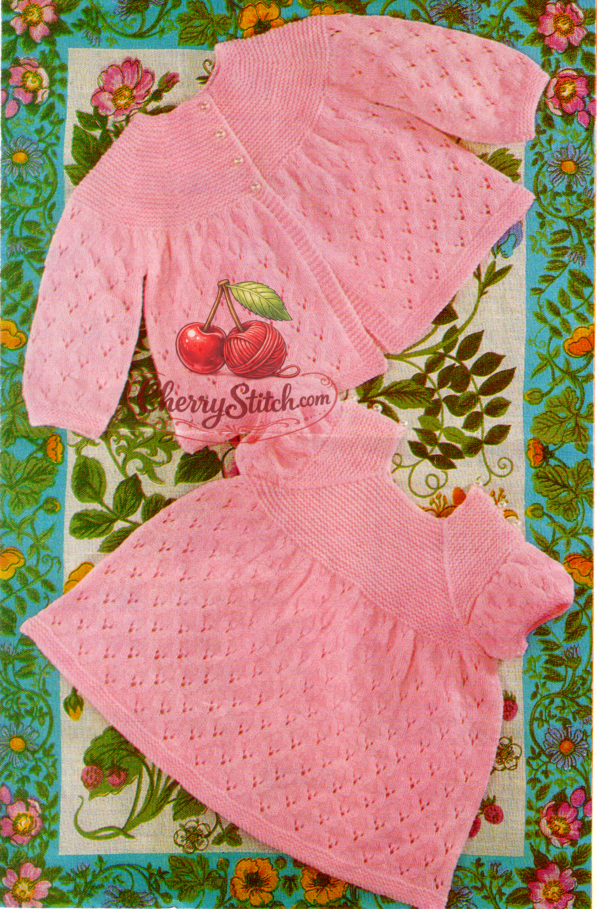 Vintage 1980s baby dress and matinee coat knitting pattern – garter stitch yoke and eyelet lace in 4-ply