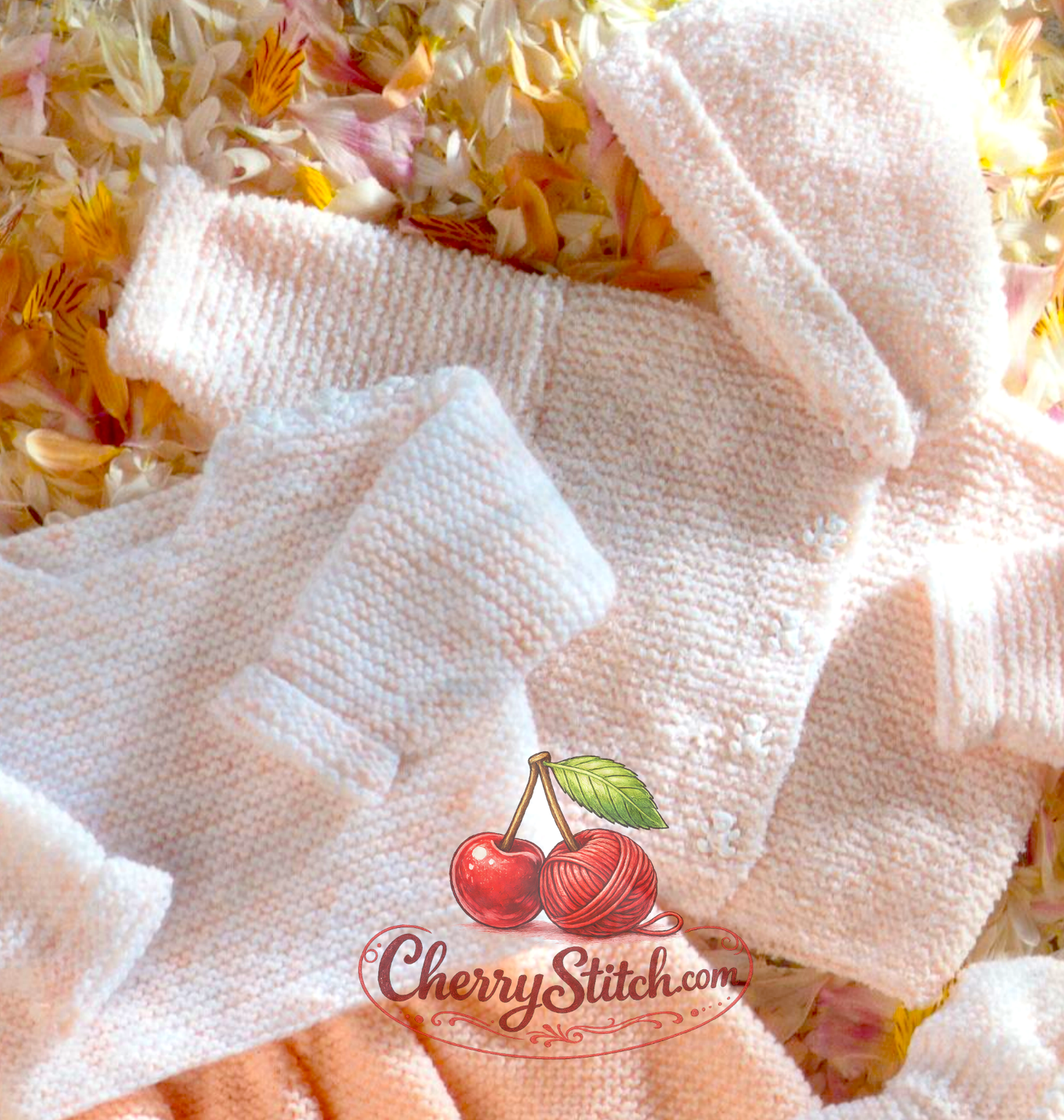 Close-up of garter stitch hooded jacket and sweater – restored vintage 1980s baby layette knitting pattern in DK, easy knit