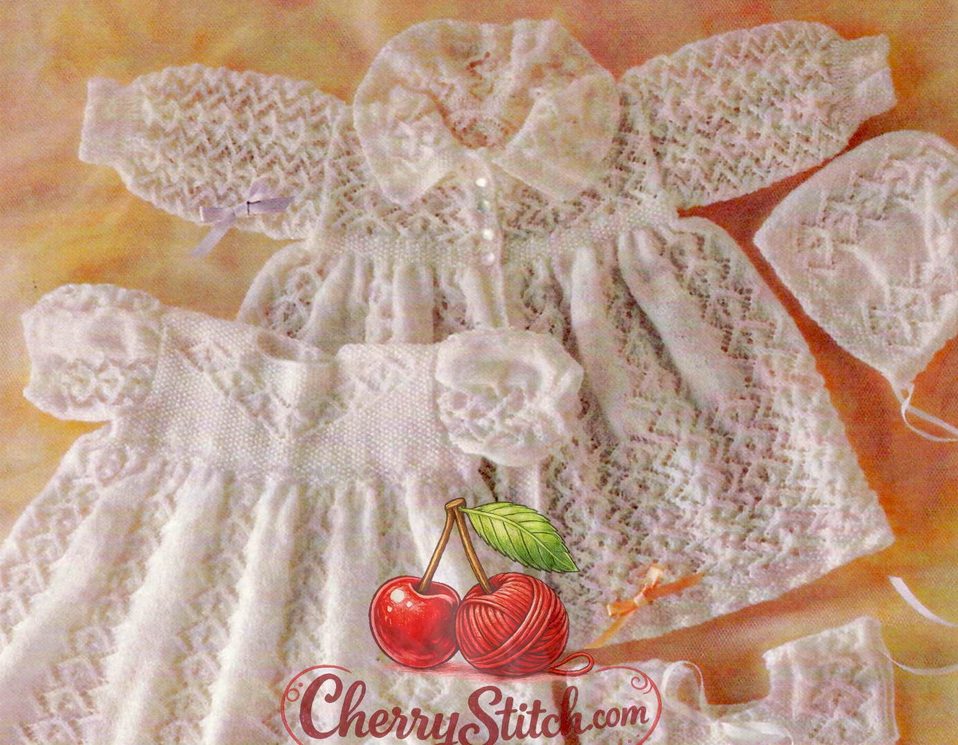Close-up of carrying coat and dress – restored vintage 1980s baby heirloom christening layette in Victorian butterfly diamond lace, 2-ply