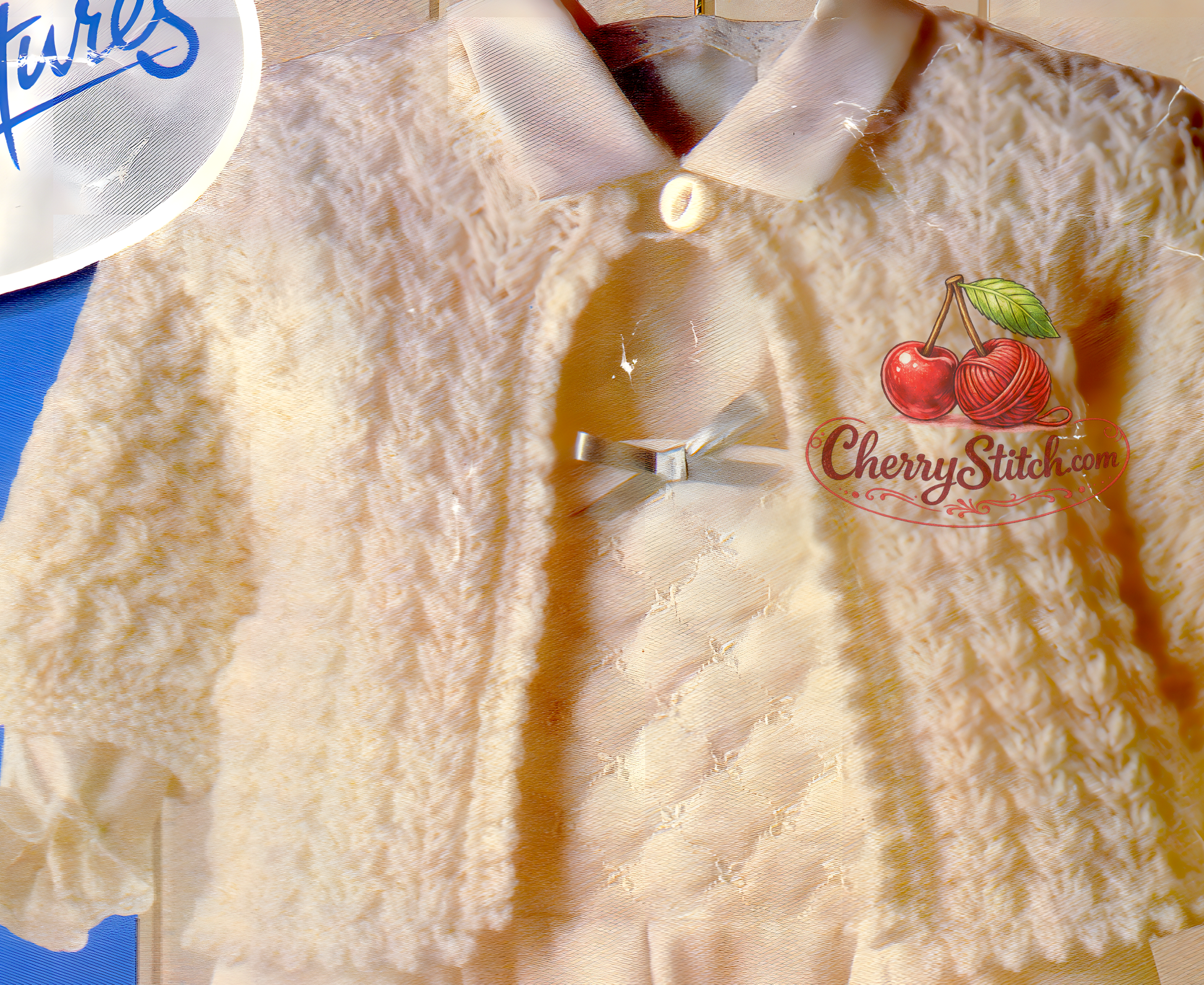 Close-up of baby matinee coat stitch pattern – vintage 1980s knitting pattern DK