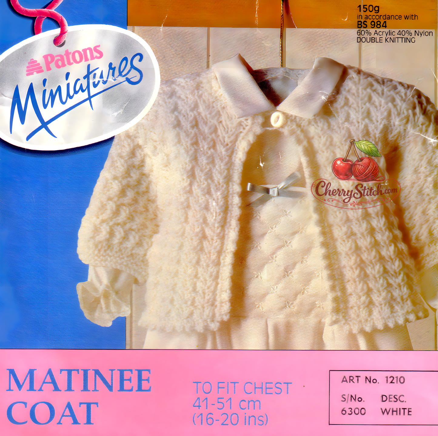 Baby matinee coat vintage knitting pattern 1980s – pretty stitch one button DK 3 sizes