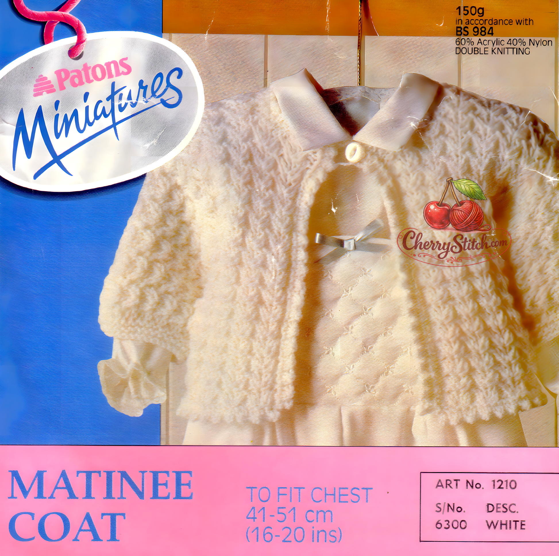 Baby matinee coat vintage knitting pattern 1980s – pretty stitch one button DK 3 sizes
