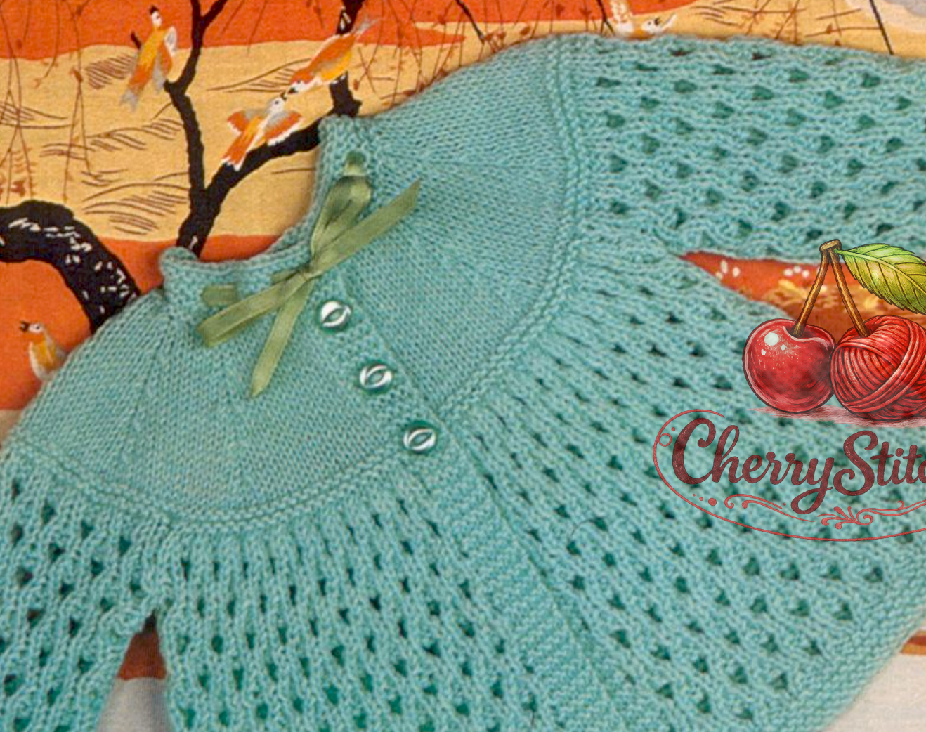 Close-up of delicate yoke detail on vintage 1980s baby matinee coat knitting pattern