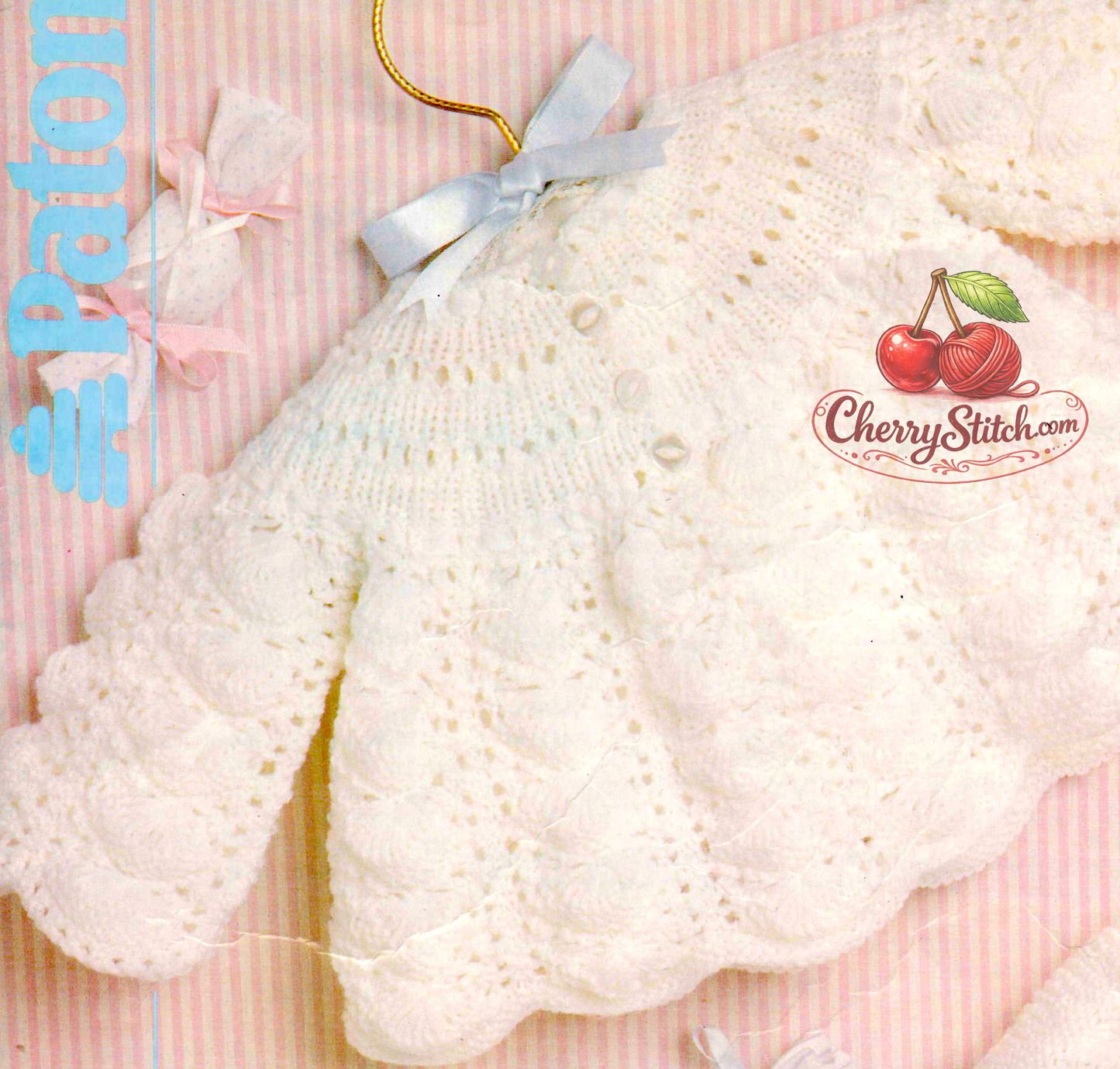 Close-up of baby jacket stitch pattern – vintage 1980s knitting pattern