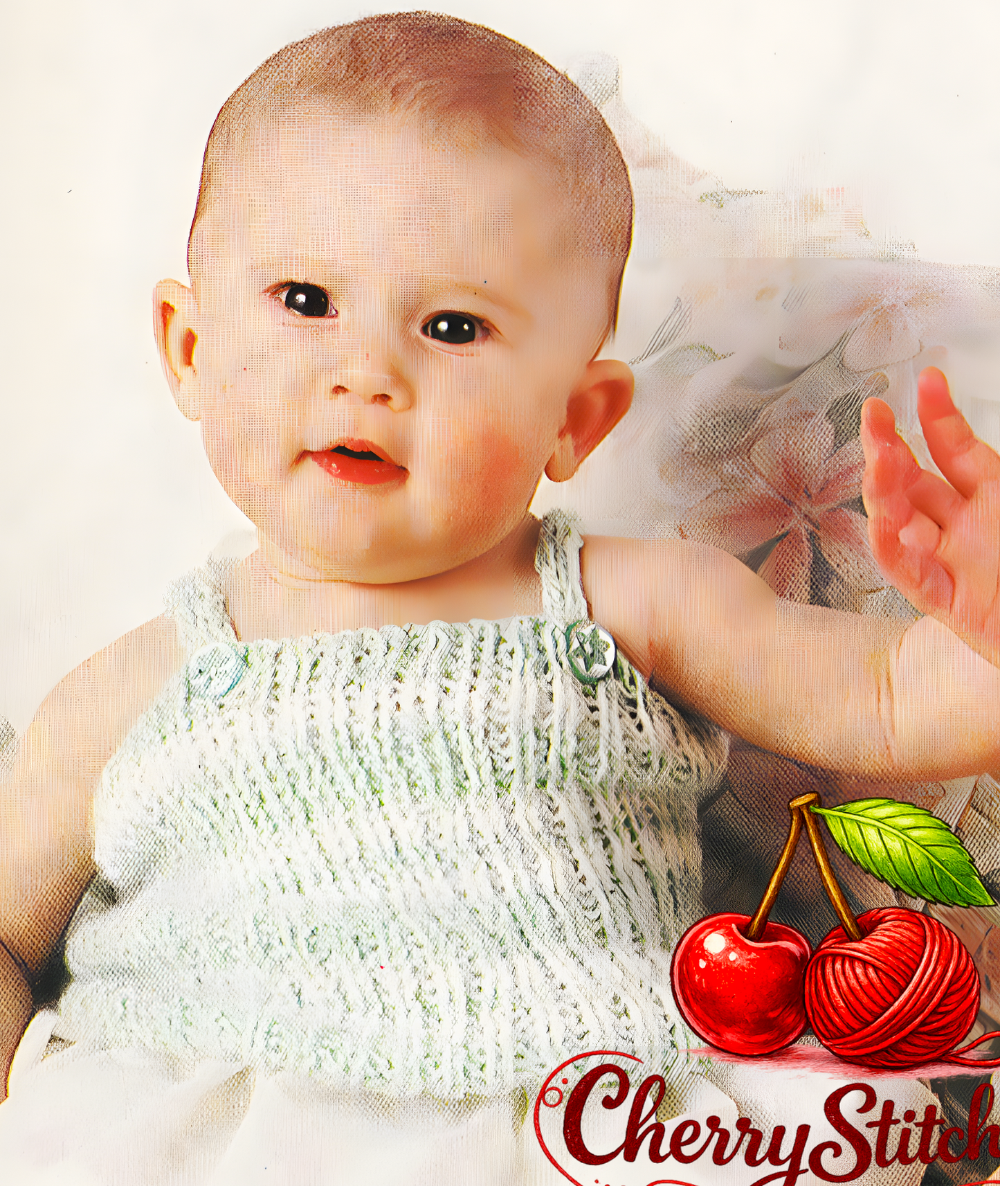 Close-up of knitted toddler girl ribbed sun top with straps – restored vintage 1980s knitting pattern in DK