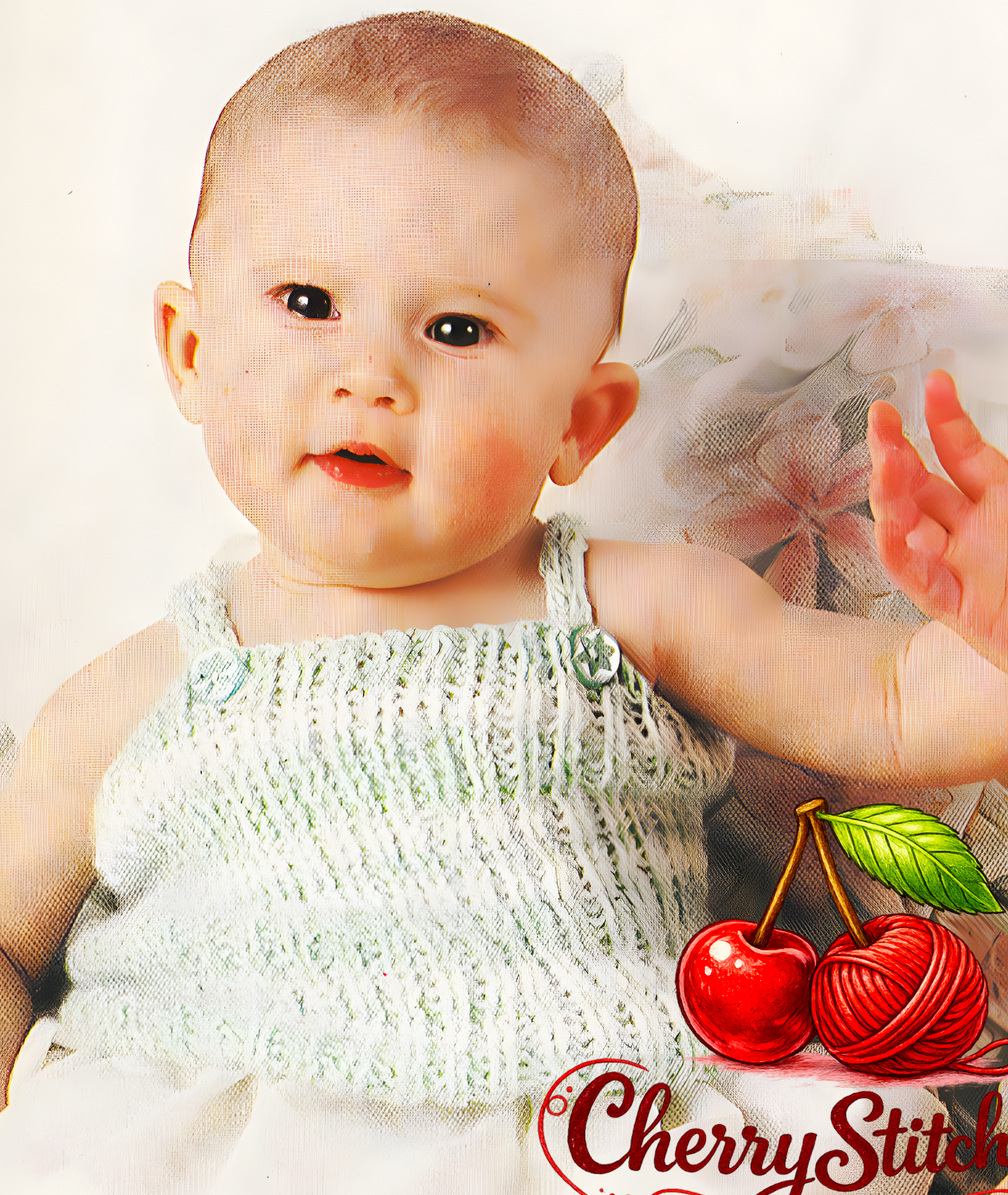 Close-up of knitted toddler girl ribbed sun top with straps – restored vintage 1980s knitting pattern in DK