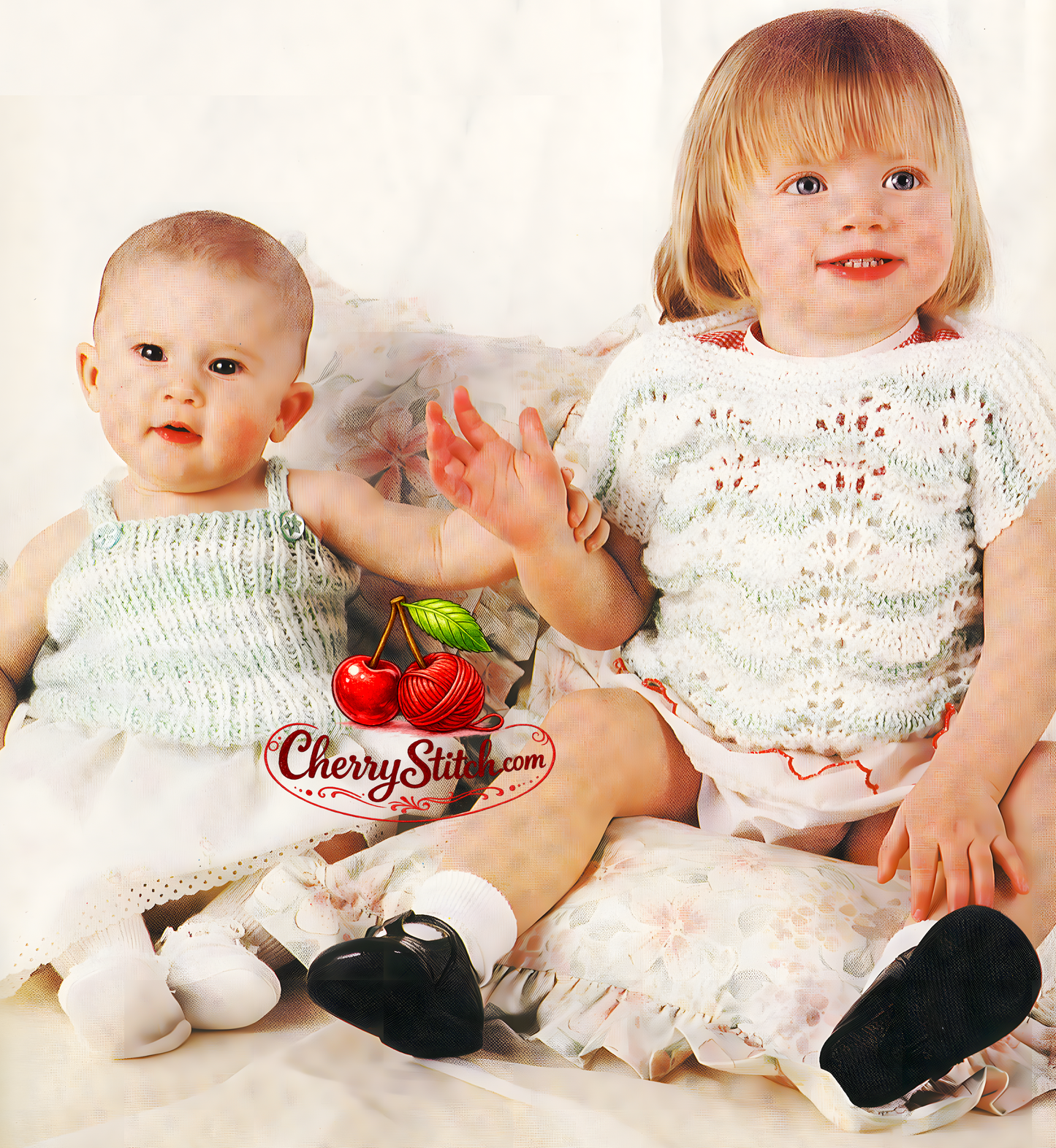 Vintage 1980s toddler girl sleeveless lacy jumper and ribbed sun top knitting pattern – one size, 2-4 years, DK
