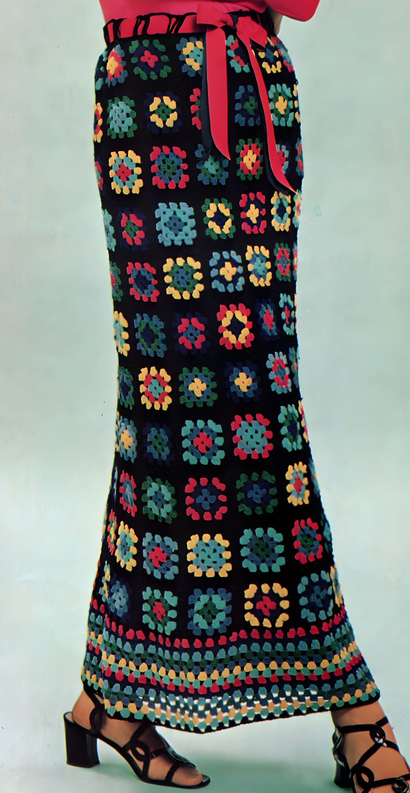 Women's Granny Square Maxi Skirt – Restored Vintage Crochet Pattern (1980s) Shell Stitch Border Colourful Long Slim S M L Fingering 3-Ply Easy A4 & US Letter PDF Instant Download- 9