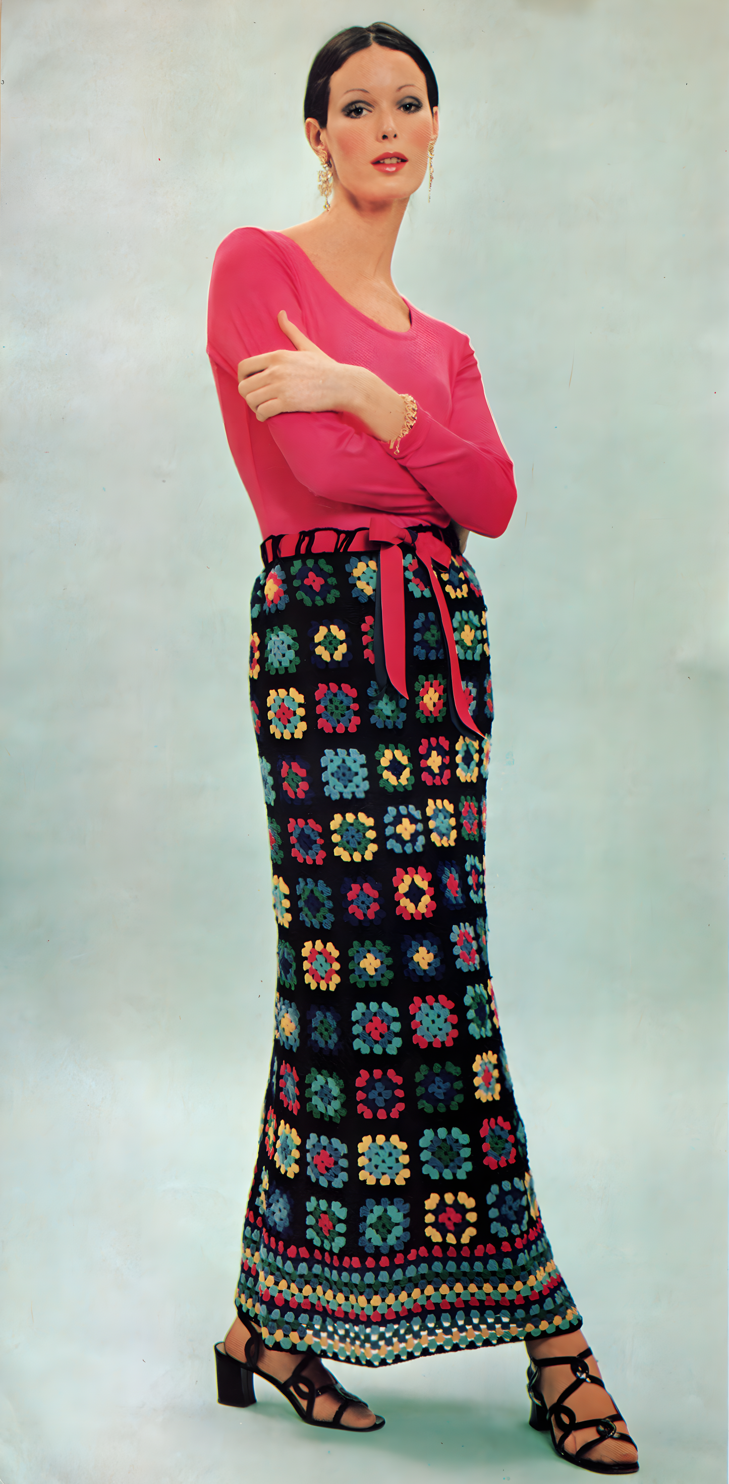 Women's Granny Square Maxi Skirt – Restored Vintage Crochet Pattern (1980s) Shell Stitch Border Colourful Long Slim S M L Fingering 3-Ply Easy A4 & US Letter PDF Instant Download- 9